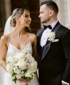 Melbourne wedding planner and celebrant bride and groom portrait in Melbourne city before Lakeside wedding reception