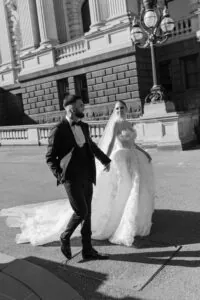 Melbourne wedding planner Gee What a Wedding luxury couple portrait outside a historic Melbourne venue